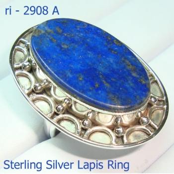 Ethnic Indian design pure silver handmade lapis lazuli ring